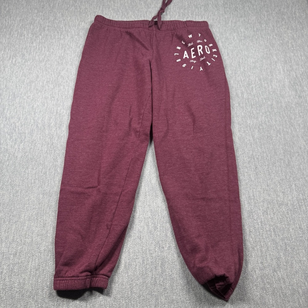 Aeropostale Sweatpants Womens L Maroon Fleece Graphic Spellout Cuffed Joggers